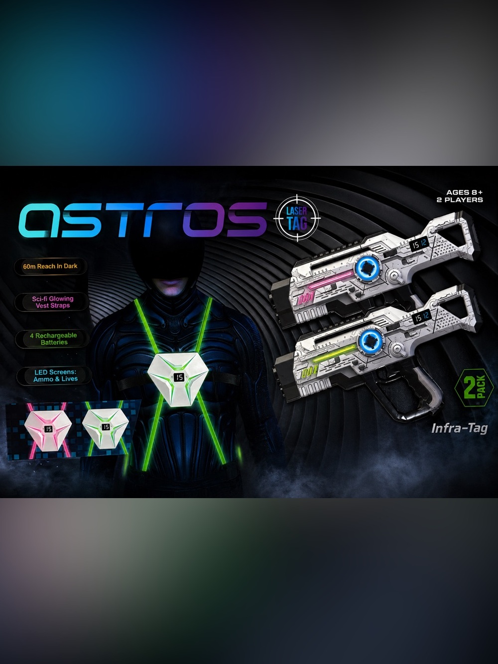 Kids Infra-Tag Laser Tag Set - Silver with Blue & Green Accents